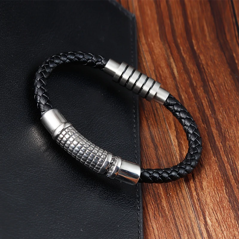 Luxury Vintage Handmade Leather Braid Men Bracelet Stainless Steel Buckle Business Men\'s Bangles For Friend Partner Lovers Gift