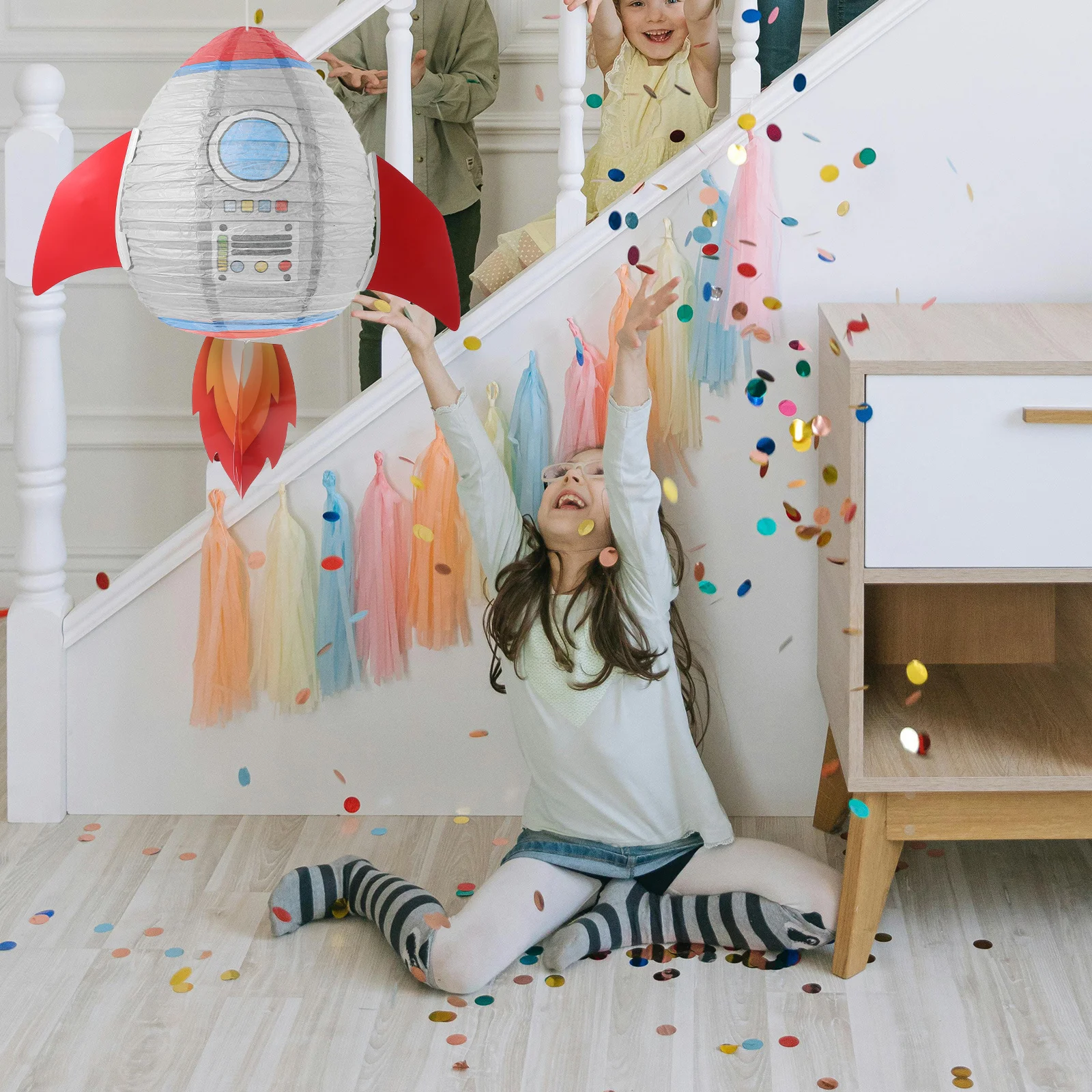 

2Pcs Space Theme Rocket Shaped Lanterns Party Decorations Unique Lovely Design Suspended Anywhere Party Decorations