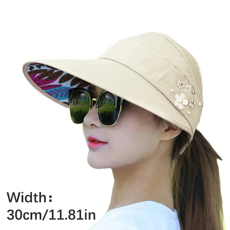 Cappello da sole ombra estiva HHt per donna protezione solare pieghevole spiaggia cappello a tesa larga protezione UV ciclismo Top vuoto