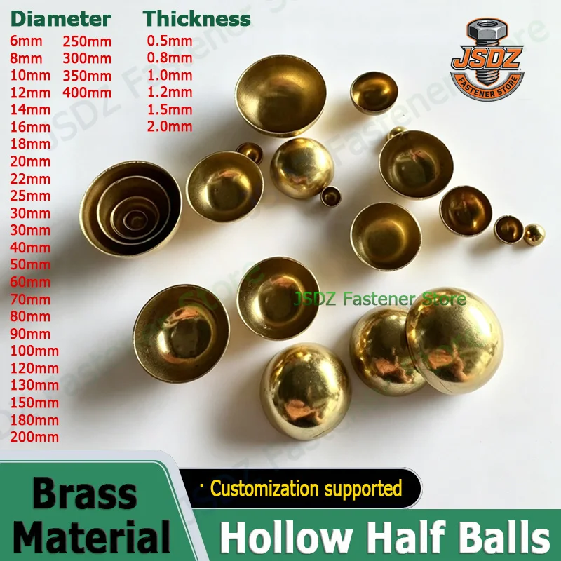 

1-10pcs Brass Hollow Hemisphere OD 6-400mm Semisphere Decoration Sealing Plug Pure Copper Half Balls Pipe Cap Heat Dissipation