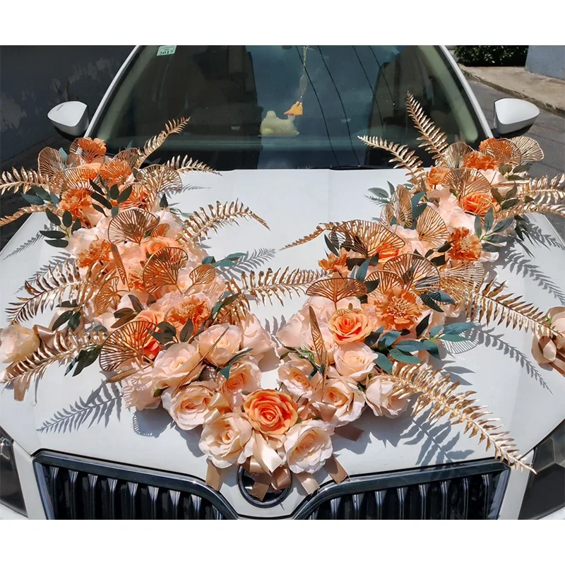 Set Decorazione Auto Da Matrimonio – 2 Ghirlande Di Seta Da 180 Cm, 4 Passanti Per Maniglie, 24 Rose Bianche, 12 Ventose, Per Cofano E Porte