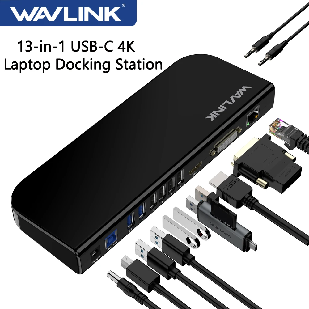 Wavlink USB 3.0 4K Universal Laptop Docking Station USB-C Hub Dual Monitor HDMI/DVI/VGA Video Display For M1/M2 Mac/Windows 11