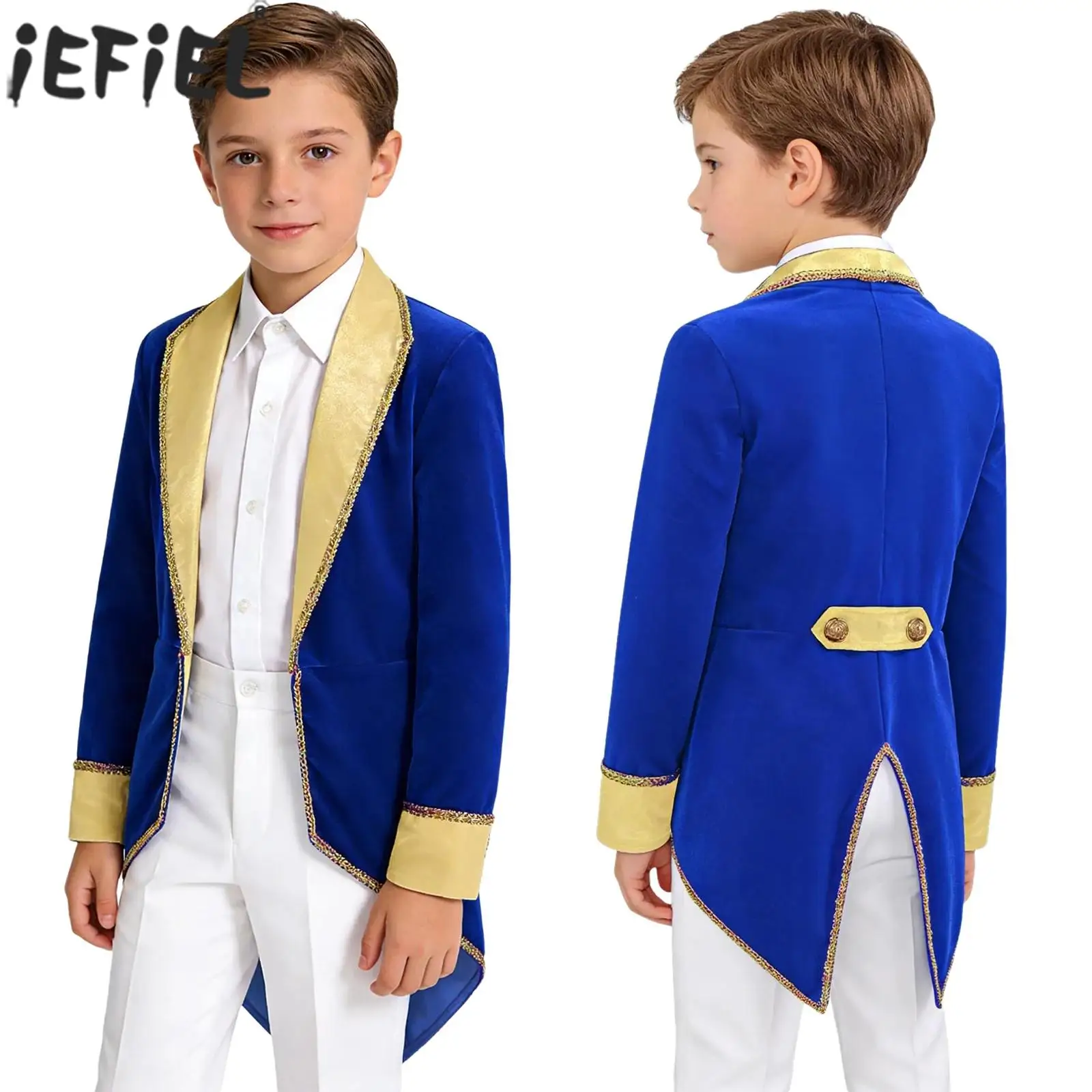 Kids Halloween Carnival Circus Ringmaster Magician Showman Costume Long Sleeve Velvet Honor Guard Drum Band Tailcoat Jacket Coat