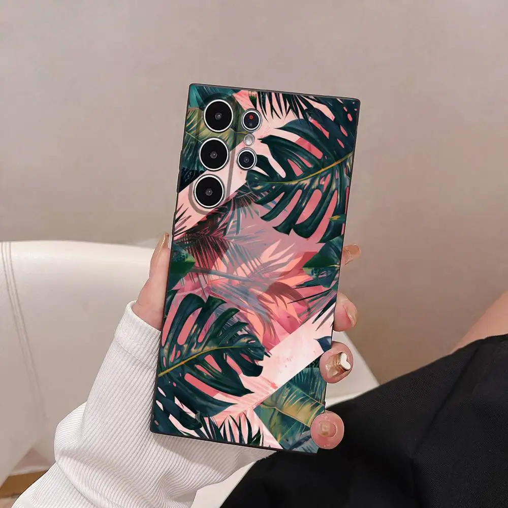 ヤシの葉柄スマホケース Sシリーズ S21 S22 S23 S24 S25 FE Plus Ultra対応 TPU素材 肌に優しいソフトケース