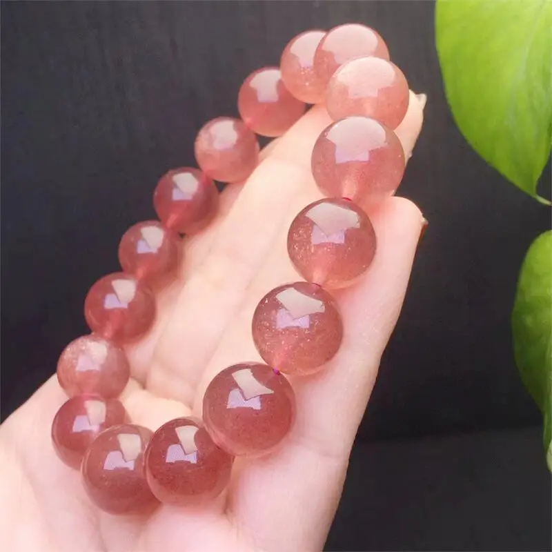 13MM Natural Starlight Strawberry Quartz Bracelet Fashion Energy Stone Reiki Healing Crystal Strand Fengshui Gift 1PCS