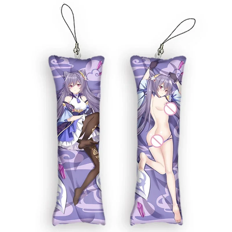 

Fashion4x12cmCute Pendant Keqing Dakimakura Mini Anime Genshin Impact Keychain Double-Sided Print Bag Ornament Small Pillow Key