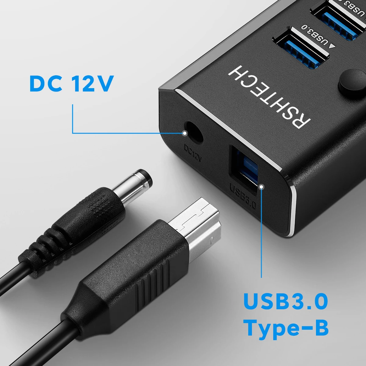 Imagem -05 - Rshtech Hub Usb 3.0 de Portas 24w com Interruptores de Alimentação Individuais Inclui Adaptador de Alimentação 12v 2a Divisor de Hub Usb de Gbps para Macbook