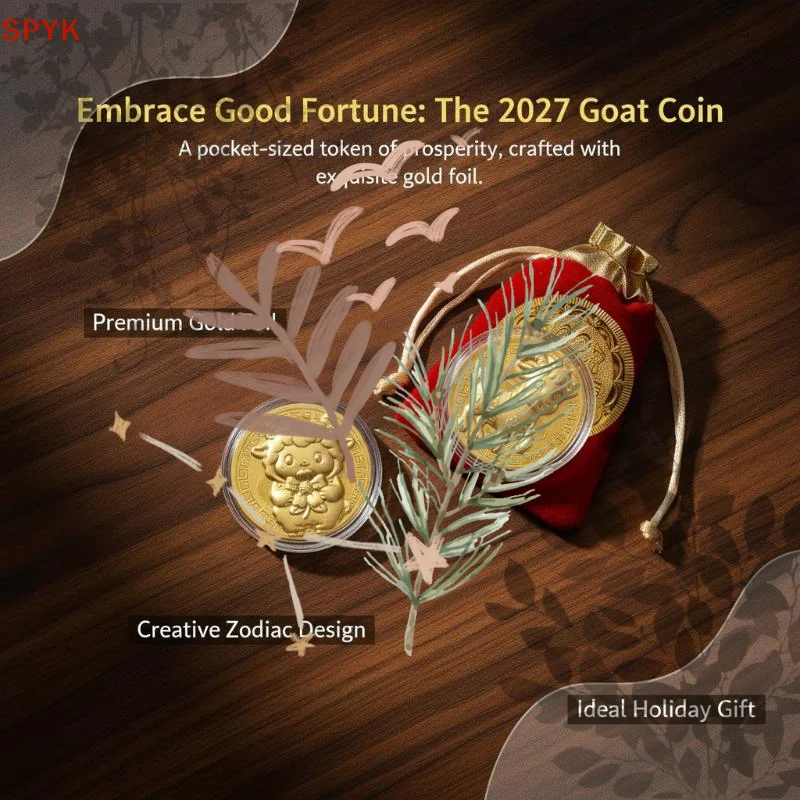 Year Of The Goat Commemorative Medal 2027 Zodiac Sheep Imitation Gold Foil Souvenir Coin New Year Gift