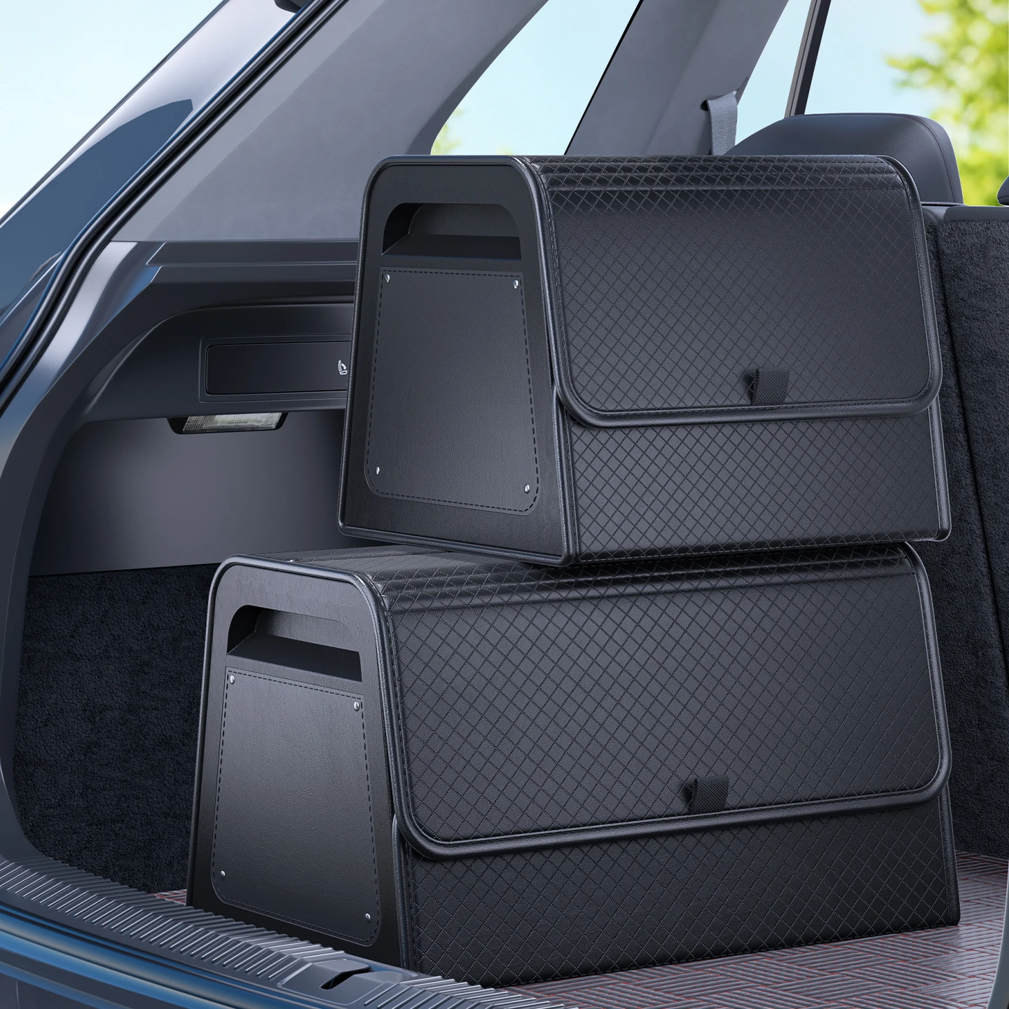 Kofferraum-Organizer mit 4-Punkt-Magnetverschluss – PU-Leder, verstärkter ABS-Rahmen, passend für SUV, Limousine und Heimgebrauch – Detail 8