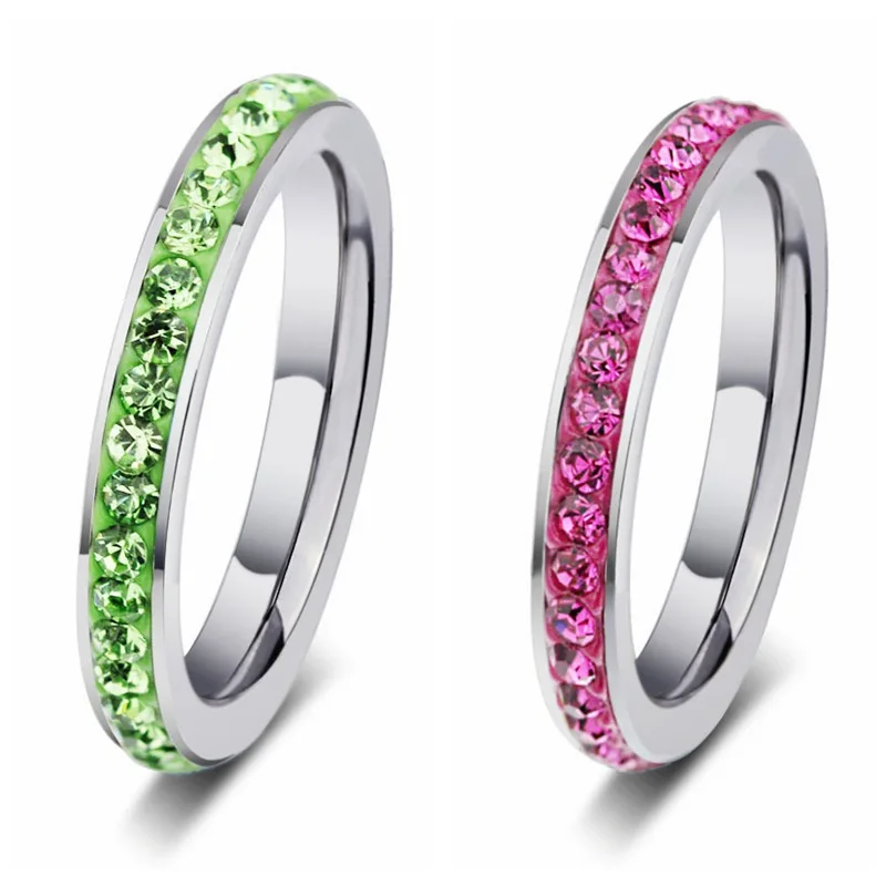 

Stainless Steel Ring Band One Row Color Crystal Rhinestone Women Men Wedding Cocktail Graduation Class Xmas Gift