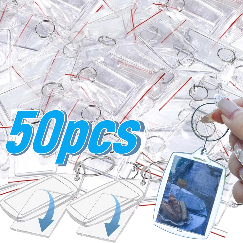 50/1pcs Transparent Rectangle Blank Acrylic Insert Keychain Photo Picture Frame Keyring Holder DIY Split Ring KeyChain Gifts