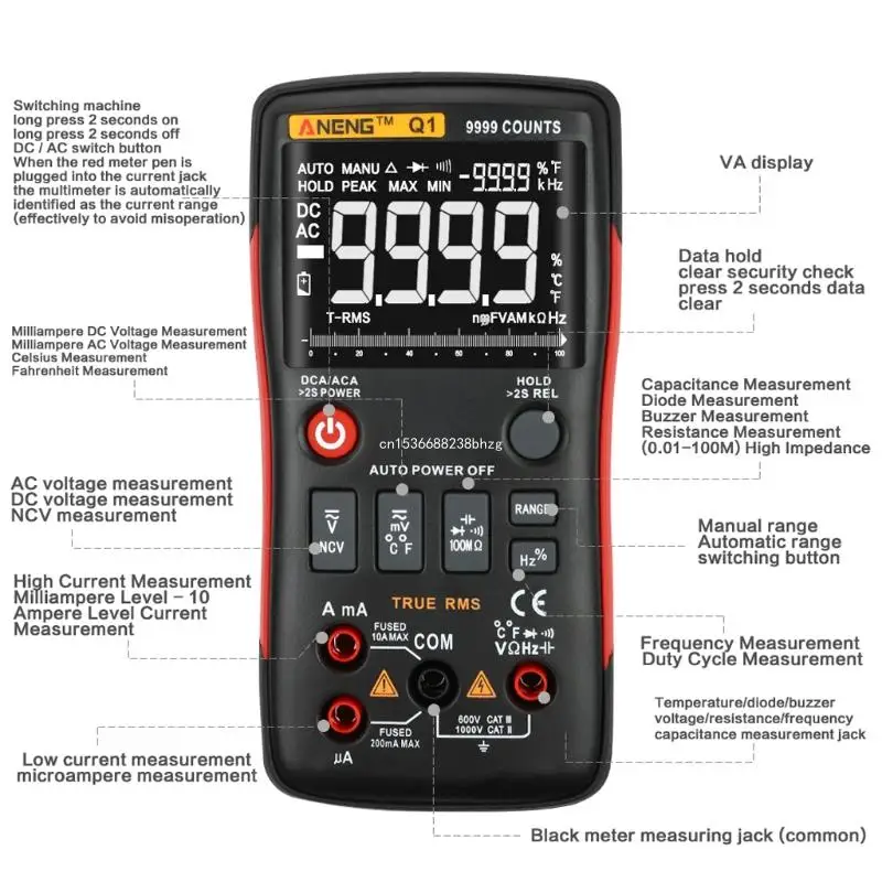 True-RMS Digital Multimeter Auto Button 9999 Counts Analog Bar Graph Tester Dropship