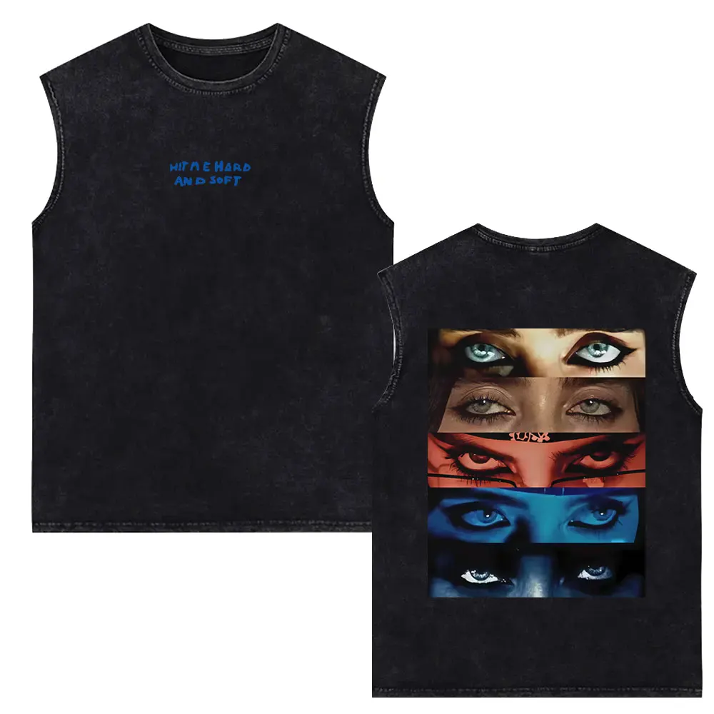 

Hit Me Hard and Soft Eyes Graphic 2026 Vintage Washed Tank Tops T-shirt Men Women Hip Hop Fashion Music Sleeveless Vest T Shirts
