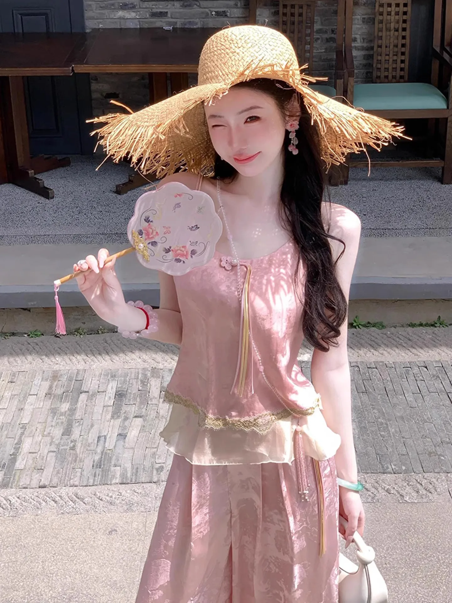 Summer Faion Hochwertiges zweiteiliges Set in Ele Pink, neuer chinesischer Sle Godd Look Rich Miss Matched-Anzug für Damen