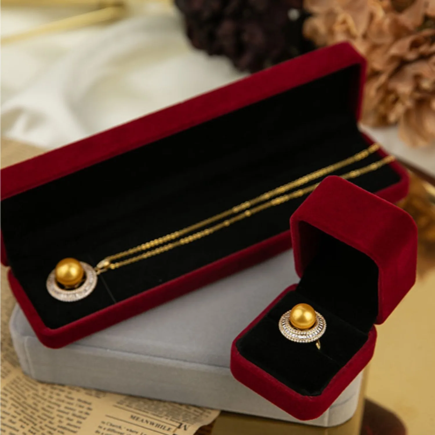 1PC (Retro Simple Rings, Necklaces, Bracelets, Jewelry, Gold, Jade, Jewelry Sets, High-grade Flannel Storage Sets, Jewelry Displ image 4