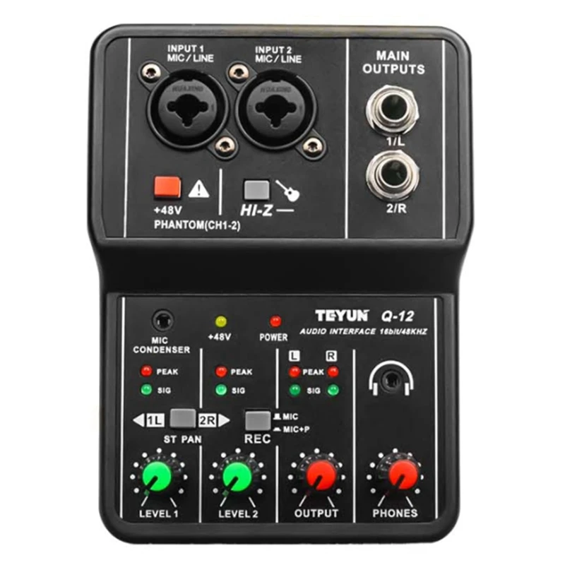 Q-12 Sound Card Audio Mixer Sound Board Console Desk System Interface 4 Channel 48V Power Stereo Computer Sound Card