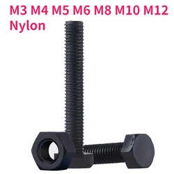 M3 M4 M5 M6 M8 M10 M12 Black Nylon Outer Hexagonal Screws Hexagon Nuts Insulated Plastic Bolts Combination Set
