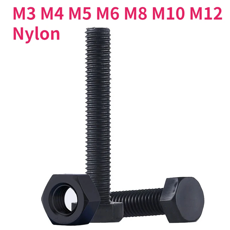 M3 M4 M5 M6 M8 M10 M12 Black Nylon Outer Hexagonal Screws Hexagon Nuts Insulated Plastic Bolts Combination Set