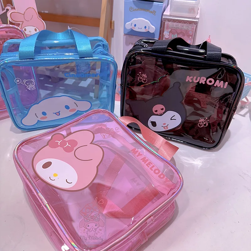 Cute Sanrio Kuromi Cinnamoroll Portable Waterproof Transparent Jelly Color Storage Bag Large Capacity Makeup Bag Toiletry Bag