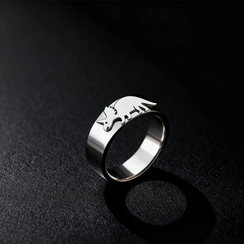 Custom 8mm Chunky Stainless Steel Men's Ring Dinosaur Pattern Ship Anchor Logo ring Gold Finish Unique Design Band Personalized
