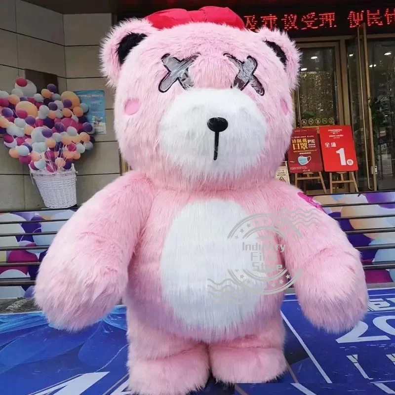 2.6M Pink Bear Inflatable Costume Mascot Strawberry Bear Cosplay Blowing Up Costume Performance Props Full Body Christmas Party