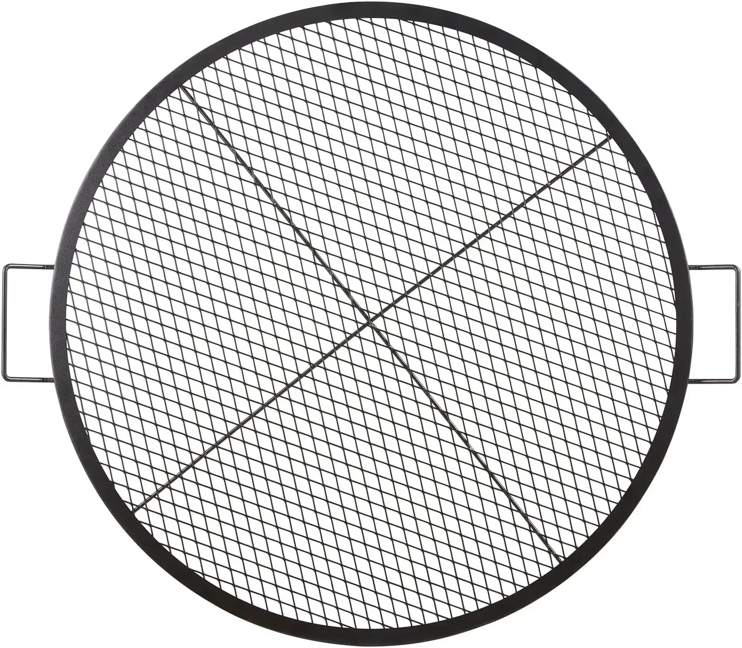 X-Marks Fire Pit Grill Grate, Round Cooking Grate, Heavy Duty Steel Campfire BBQ Grill Grid with Handle and Support X Wire