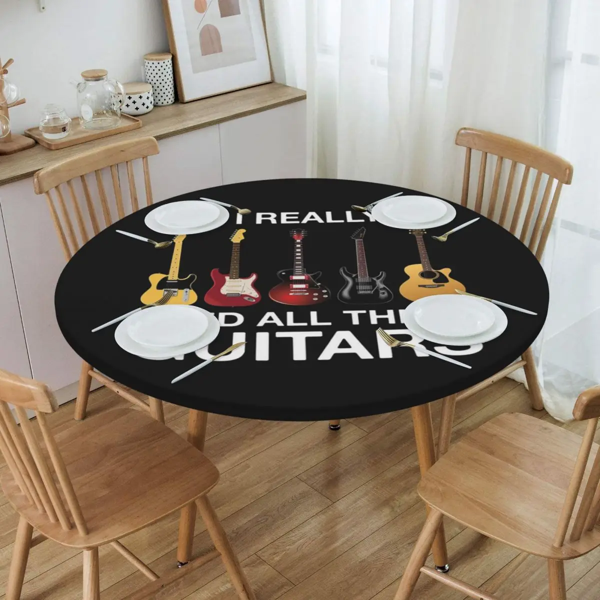 Yes I Really Do Need All These Guitars Waterproof Round Tablecloth Oilproof Table Cloth for Kitchen Events Dining Table Cover