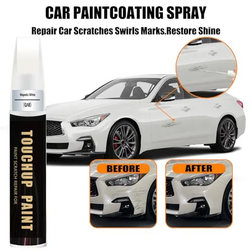 Car Touch up Paint(QAB Majestic White) Compatible with INFINITI, Car Paint Pen Scratch Repair Two-In-One Touch Up Paint