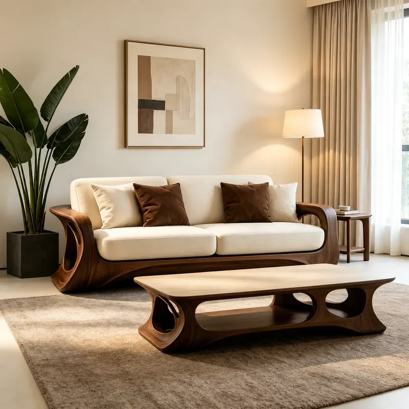 New Chinese Style Solid Wood Single Sofa Chair Maillard Tone Leather Lazy Lounge Chair Creative Living Room Furniture