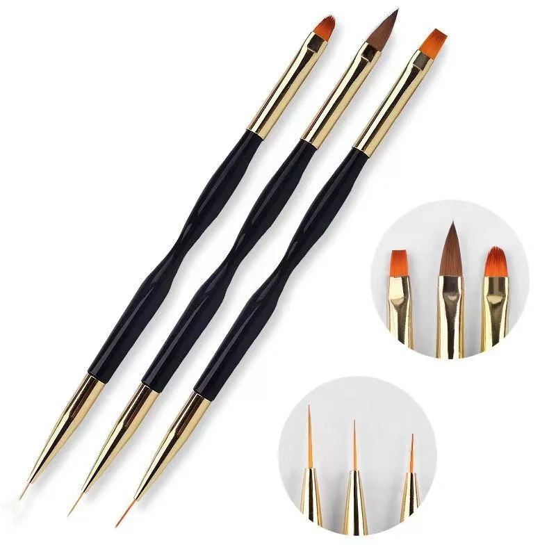 3pcs/set French Tip Oblique Nail Brush Black Handle Half Moon Shape Acrylic Painting Drawing Pen Nail Art Tool Nail Art