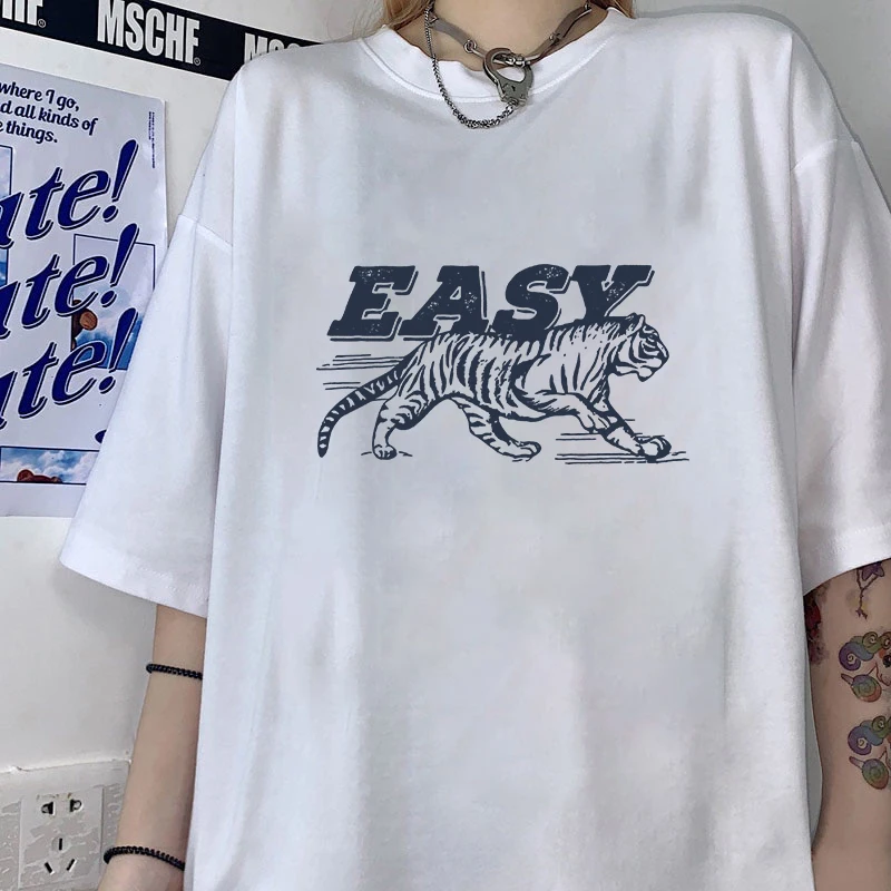 Funny Easy Tiger Print T-Shirt Mens Womans Casual Tops Summer Cool T Shirt Plus Size Tops Street Fashion Neutral Harajuku Tees