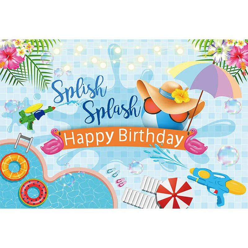 Avezano Backdrop Photography Summer Pool Party Splish Splash Sunbathing Kids Happy Birthday Poster Background Photo Studio Decor