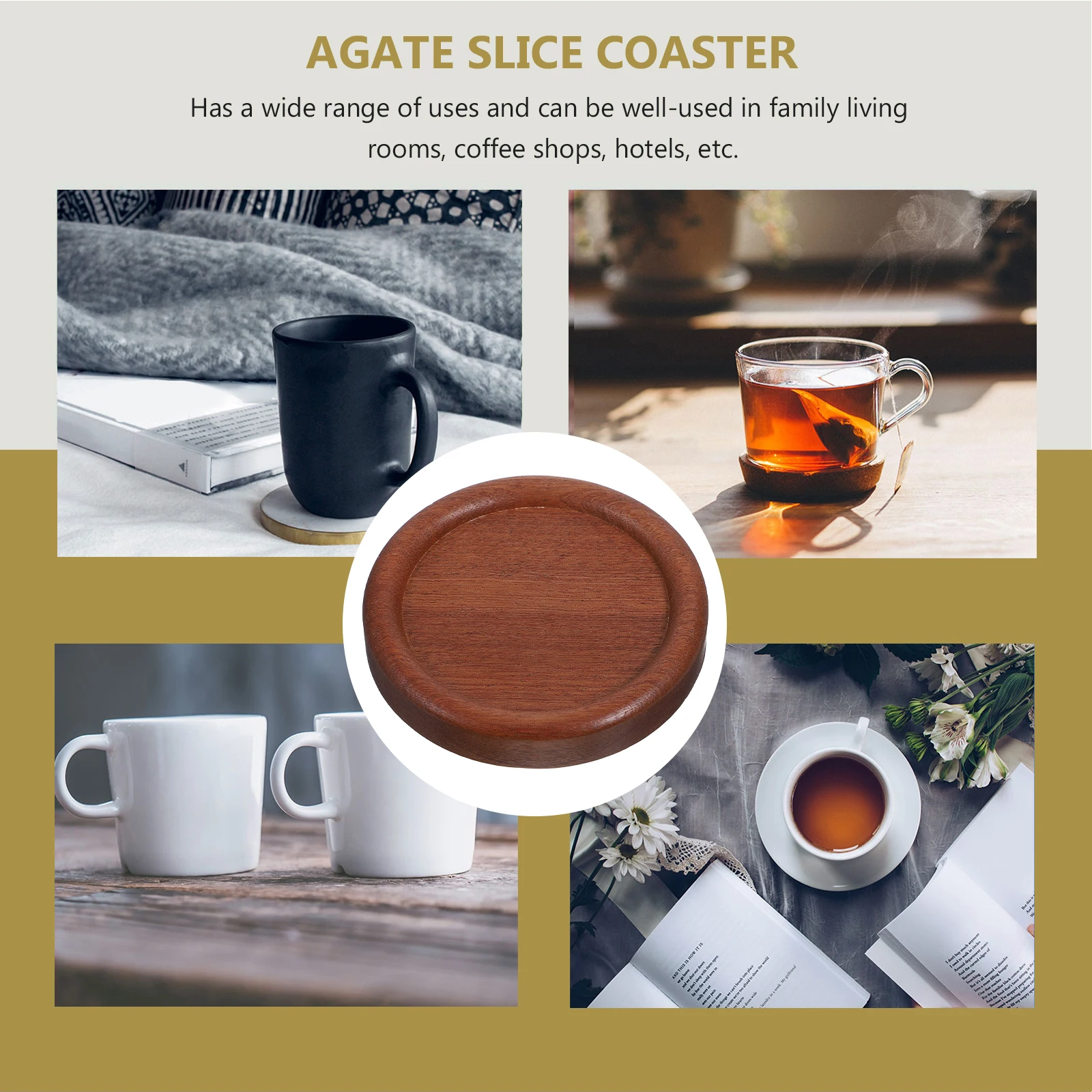 

4Pcs Solid Wood Coasters Round Drink Cup Pads Heat Insulation Anti-Skid Cup Mats for Home Office Coffee Table Protection