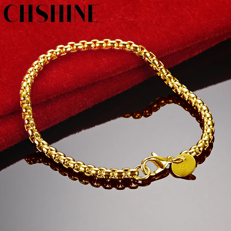 

CHSHINE 925 Sterling Silver Plated 18K Gold 4mm Snake Bone Chain Bracelet For Women Men Engagement Party Fashion Charm Jewelry