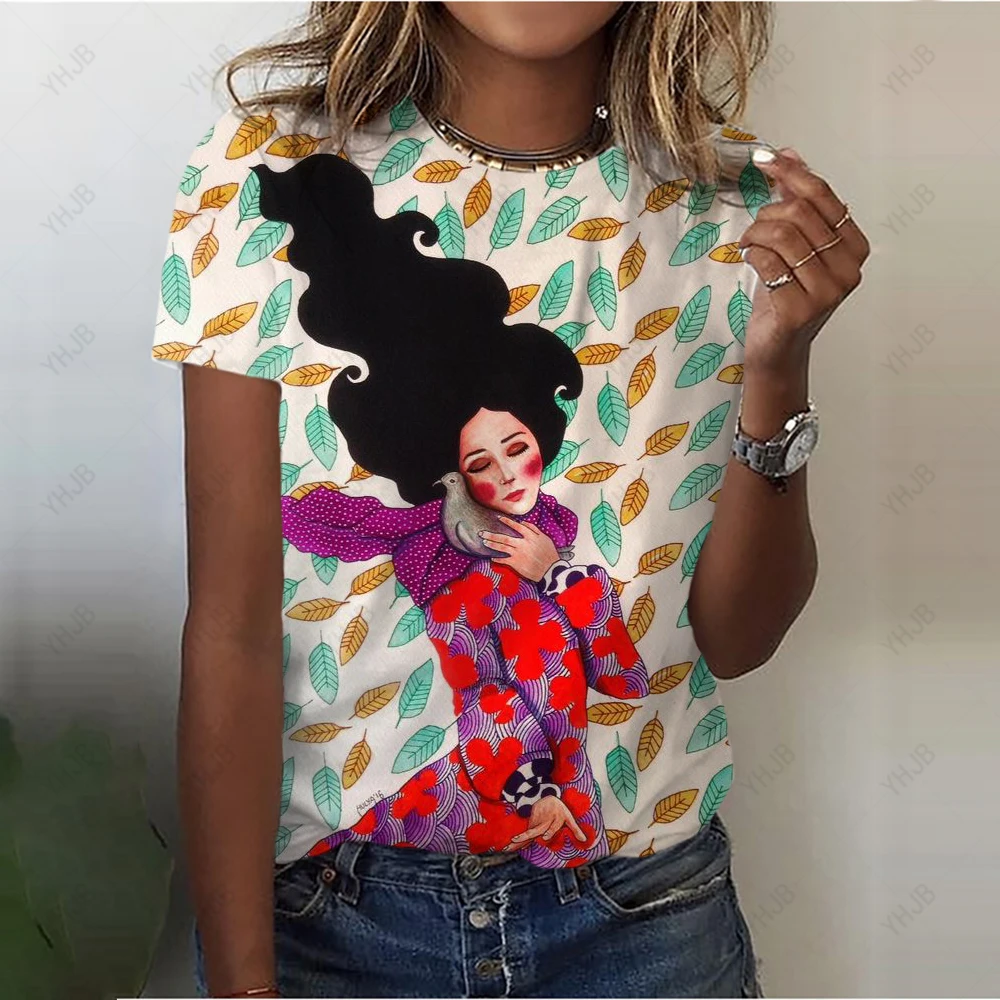 Women's Abstract T-Shirt Summer New Portrait Crew Neck Basic Shirt colorful 3D Printing Women's Fashion T-Shirt Y2k Tops