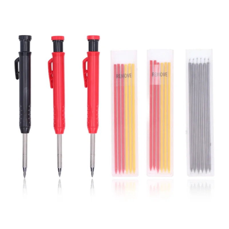 

Solid Carpenter Pencil Set With Refill Long Nosed Deep Hole Mechanical Marker Marking Tool
