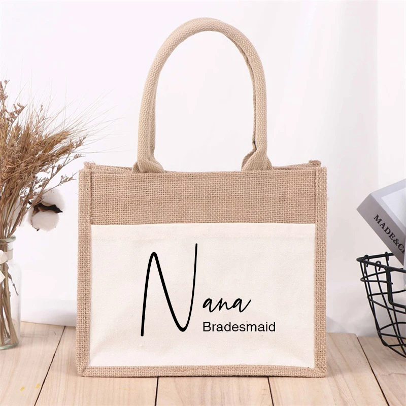 Gepersonaliseerde Naam Bruidsmeisje Draagtas Gift Bag Voor Bruidsmeisje Custom Herbruikbare Shopping Opbergzakken Hoge Kwaliteit Jute Zak