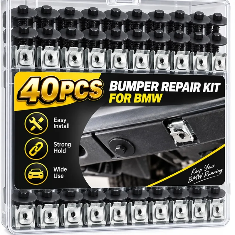 10/40Pcs Auto Bumper Cover Fender Liner Splash Shield Screw Self-Locking U-Nut Kit for BMW 07149126886 07146951655 Bumper Clips