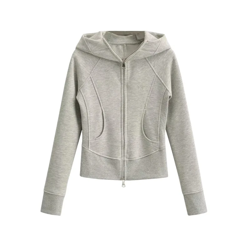 Cárdigan con capucha y forro polar para mujer, abrigo ajustado, Top de manga larga, diseño de retazos, suéter deportivo informal