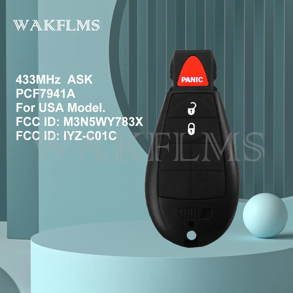 3 Button Fobik Remote Key 433MHz Fob for Chrysler Dodge Jeep Caravan Journey Magnum Ram 46 chip M3N5WY783X IYZ-C01C USA  No Mark