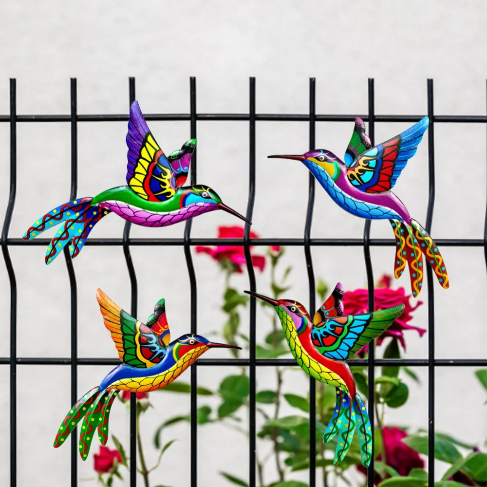 26cm 3D Wrought Iron Hummingbird for Outdoor Garden Bedroom Office Wall Hanging Hummingbird Home Decor Room Art Crafts Ornament