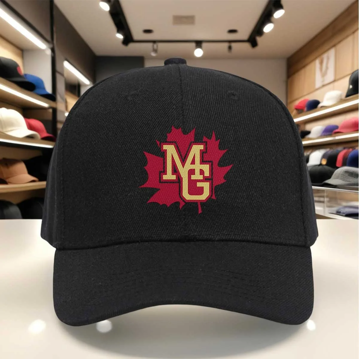 for MG Letter Print Baseball Cap, Red Maple Leaf Pattern Adjustable Sports Dad Hat, Classic Design Casual Outdoor Hat