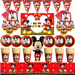 Rode Mickey Mouse Kinderen Thema Verjaardagsfeestje Arrangement Decoratieve Papieren Beker Draw Vlag Tafelkleed Wegwerp Feestartikelen