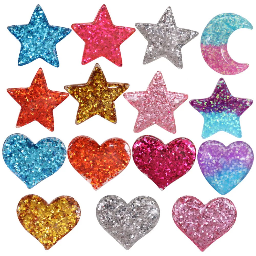 1pcs Resin Sequin Colorful Heart Star Moon Sandals Shoe Accessories Designer Decorations Charms DIY Wristbands Fit Party Gift