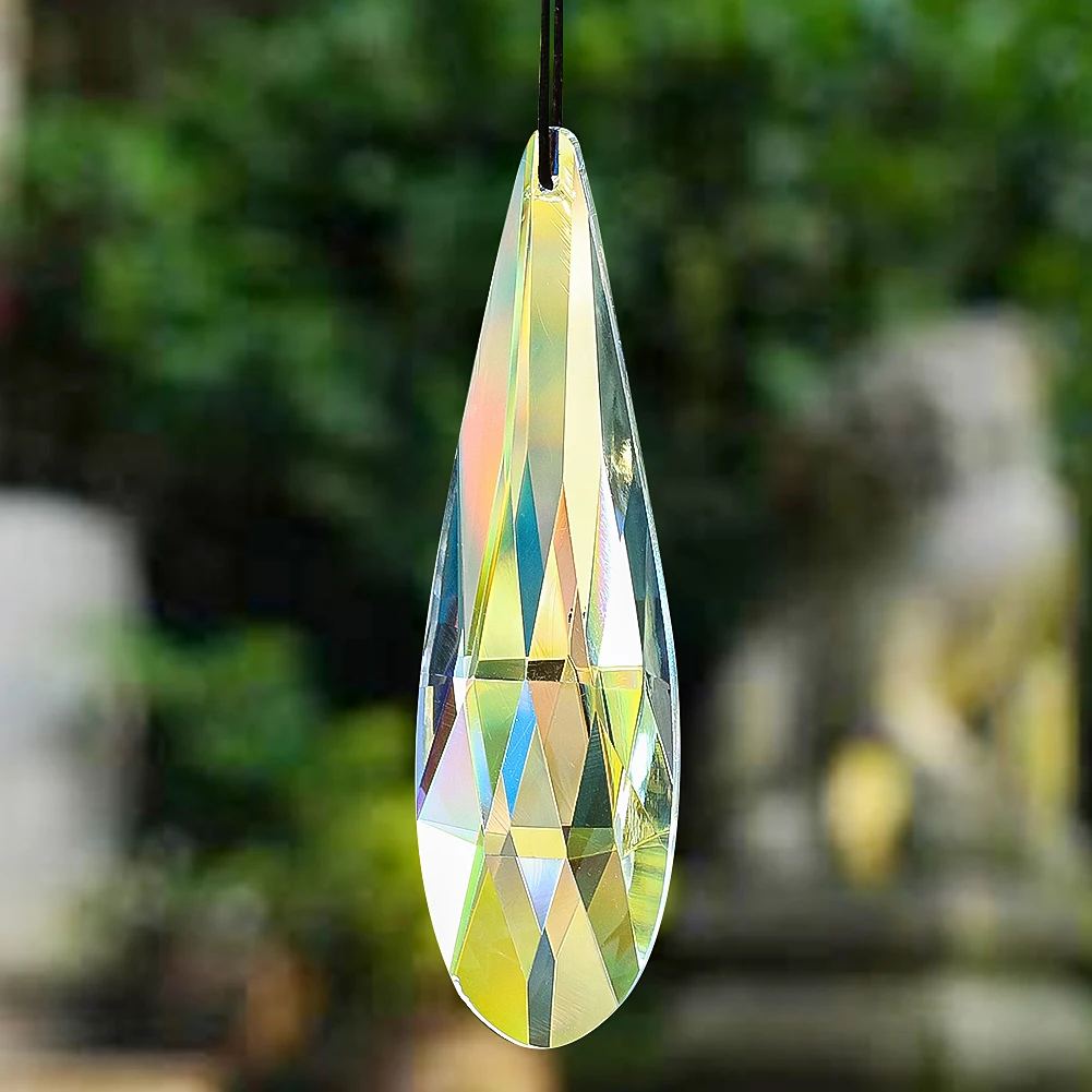 120mm Rainbow Crystal Suncatcher Hanging Prisms for Window Faceted Glass Teardrop Sunlight Chaser Catcher Pendant Garden Decor