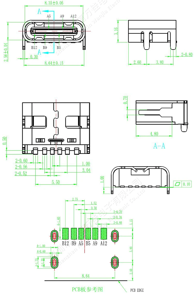 10 قطعة نوع C 6 دبوس أنثى SMT موصل مقبس جاك USB 3.1 نوع-C مصلحة الارصاد الجوية DIP 4 لتصميم PCB لتقوم بها بنفسك شحن المقبس