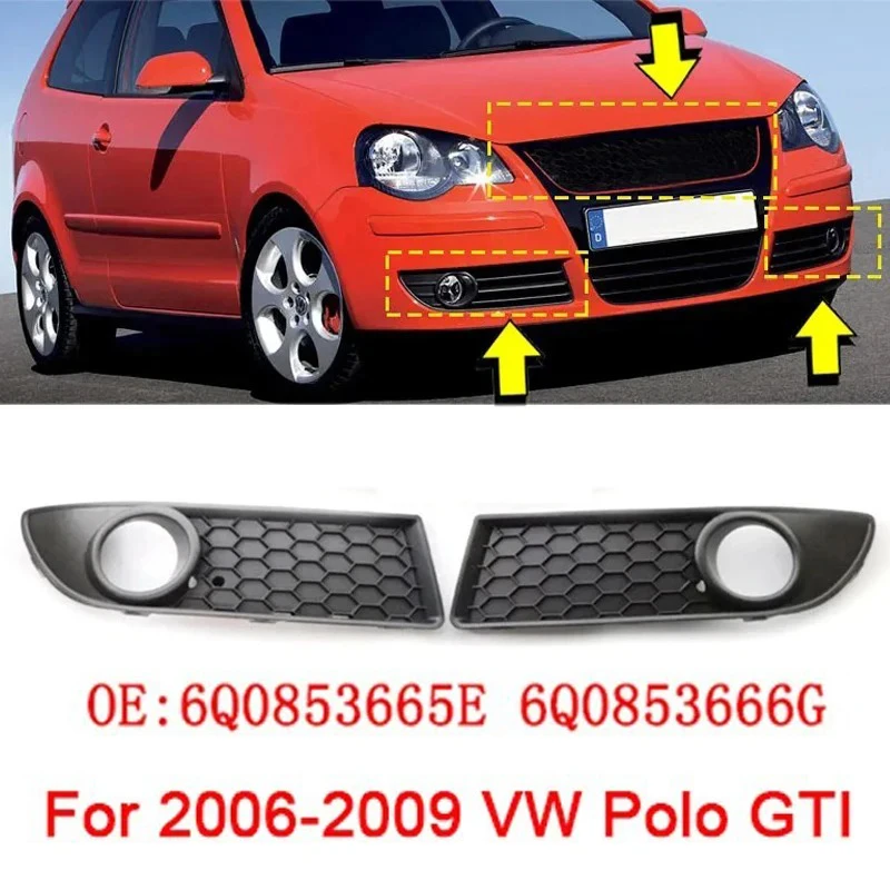

ABS Black Car Front Bumper Fog Light Cover Lower Bezels Grille for 2006-2009 VW Polo GTI 6Q0853666G 6Q0853665E