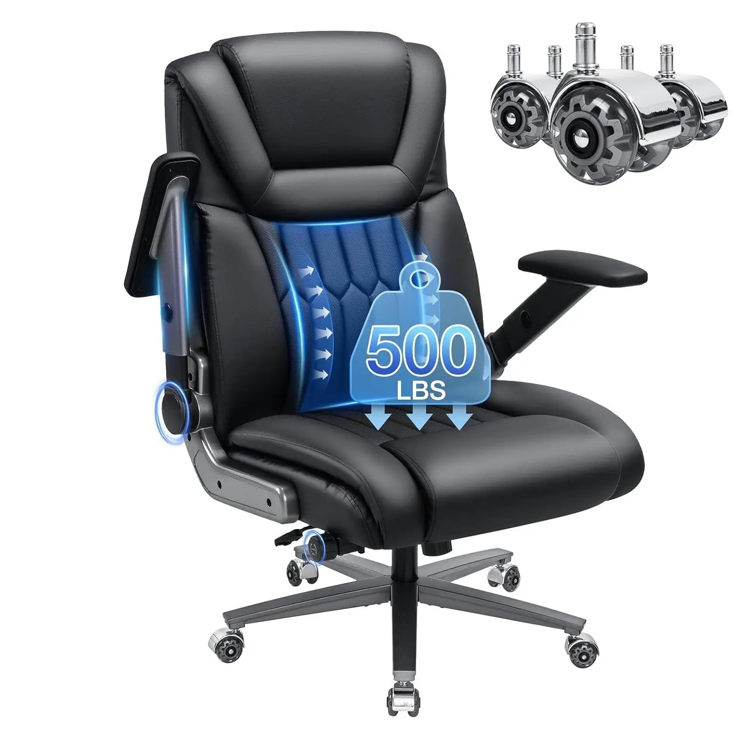 500lbs Bürostuhl für große und kräftige Personen mit verstellbarer Lendenwirbelstütze und 4D-Klapparmlehnen, extra breiter, ergonomischer Sitz, individuell anpassbar