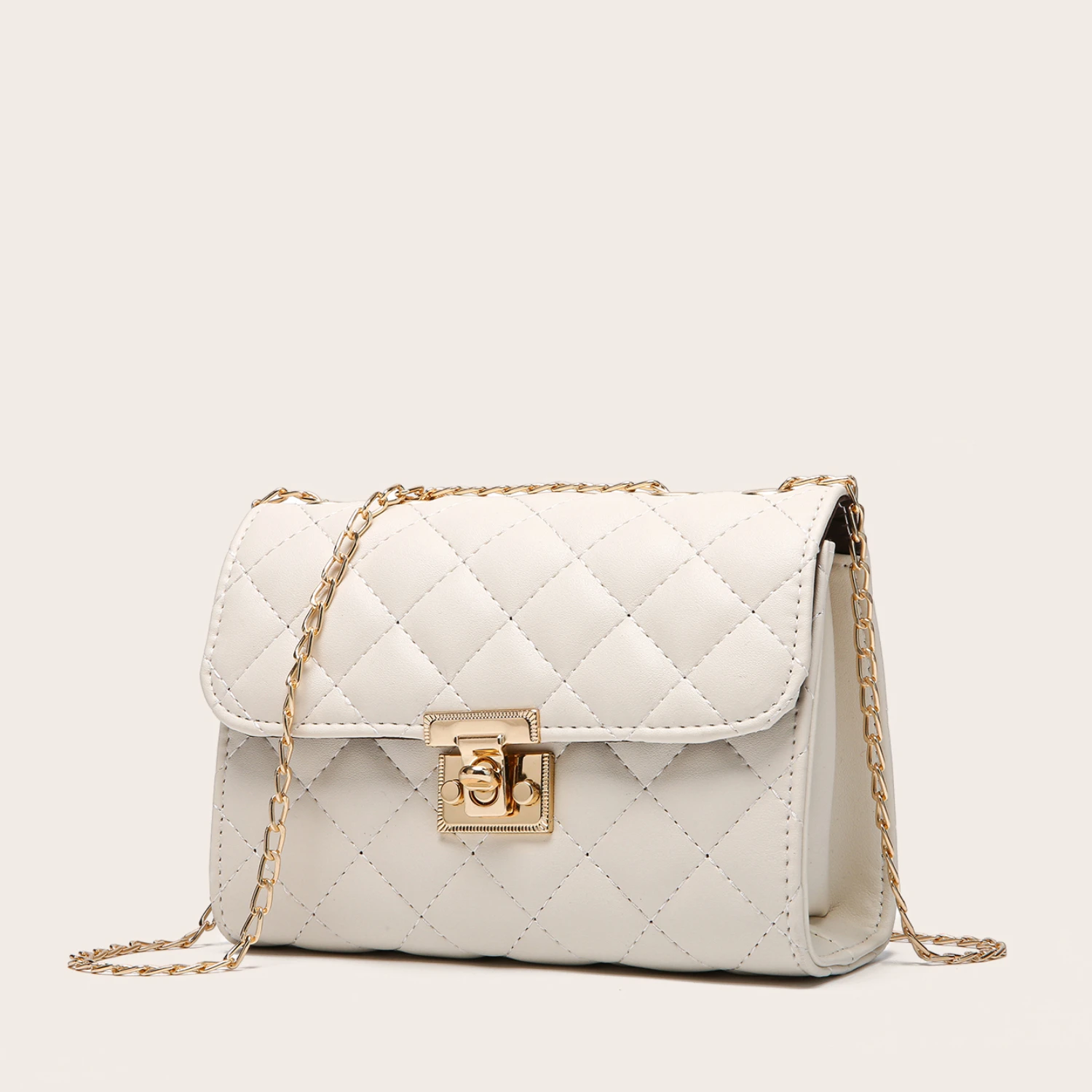Plaid Quilted Crossbody Satchel with Secure Lock & Adjustable Strap