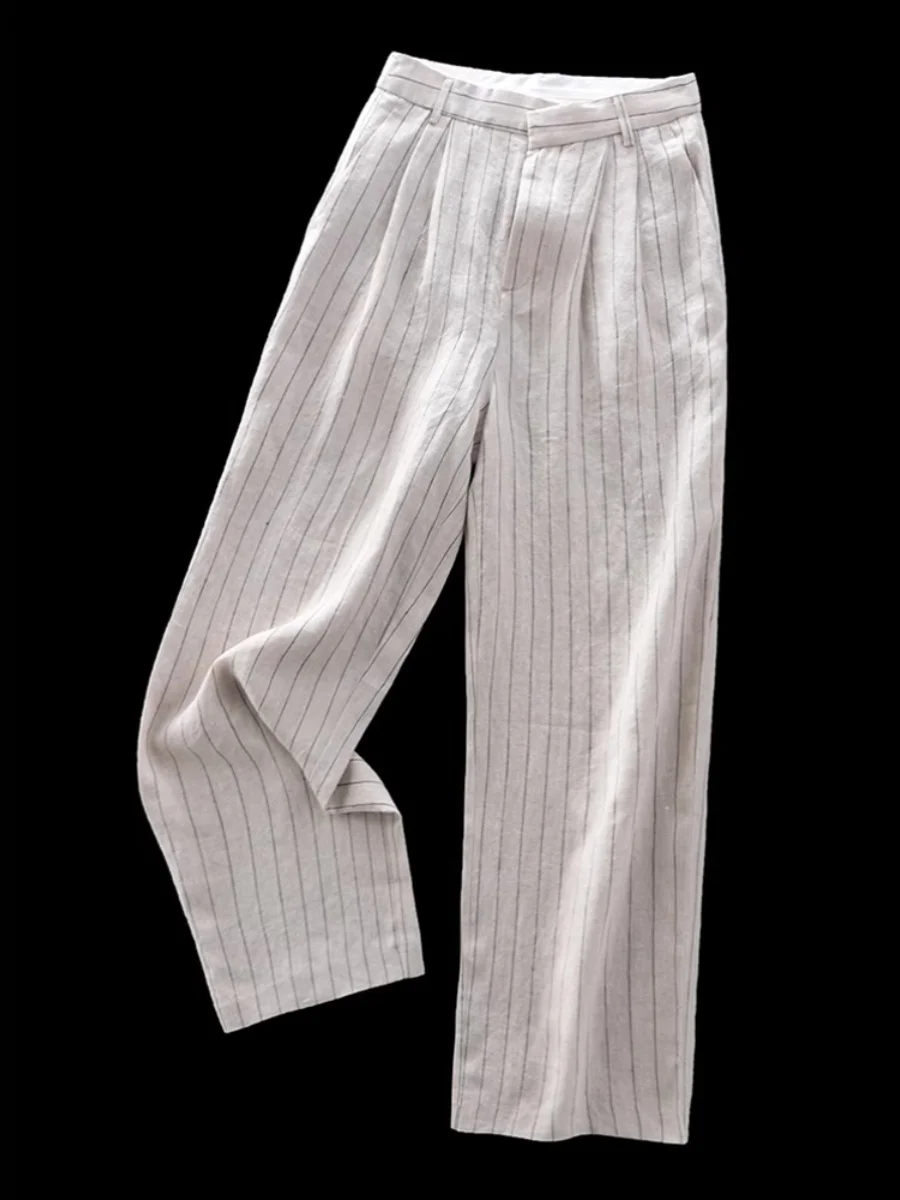 Pantaloni a gamba larga a vita alta retrò giapponesi Sle da donna estivi vestibilità ampia casual taglio dritto lino abbigliamento in nove pezzi